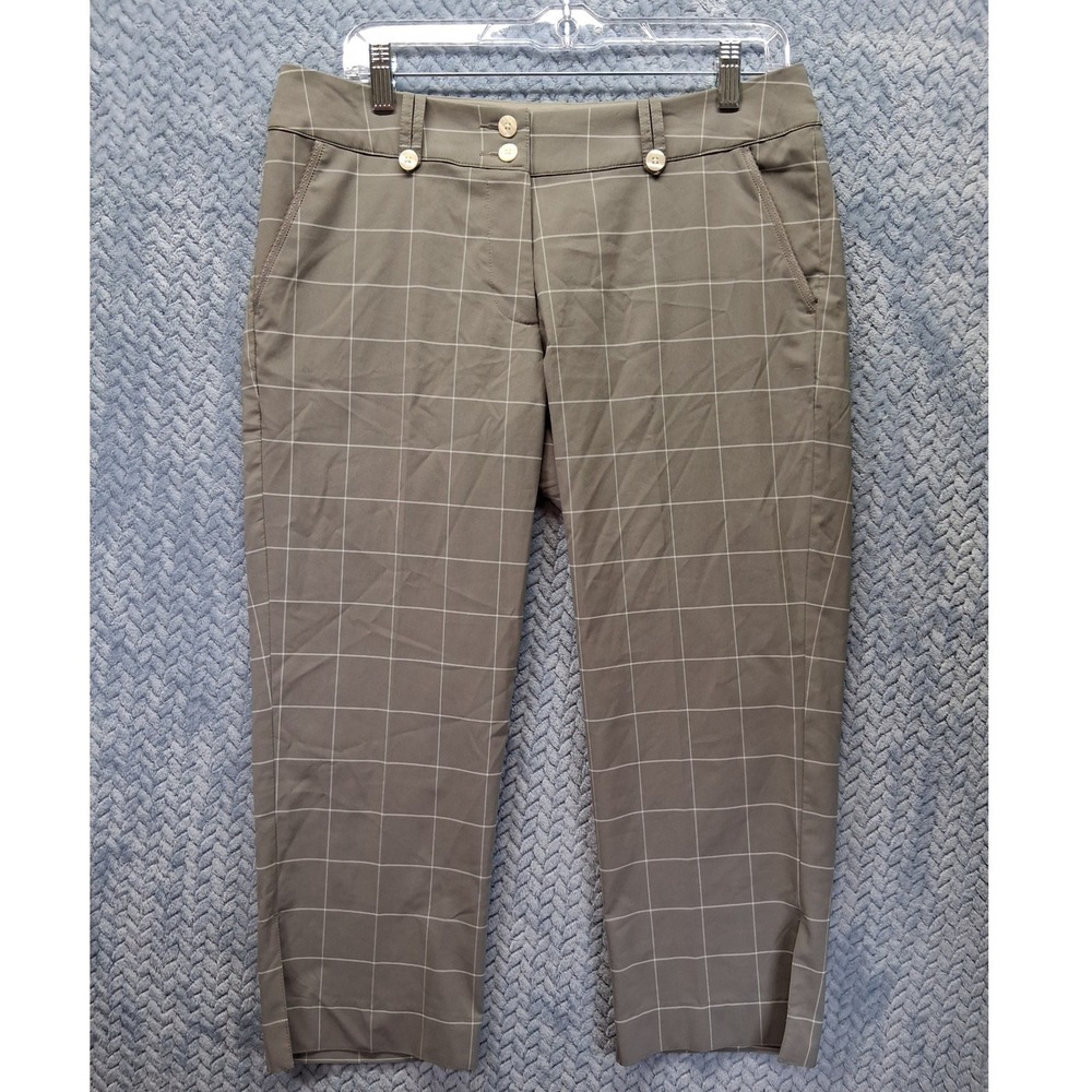 Nike Golf Dri-FIT Womens Plaid Cropped Pants Grey White Windowpane 403998-023 8